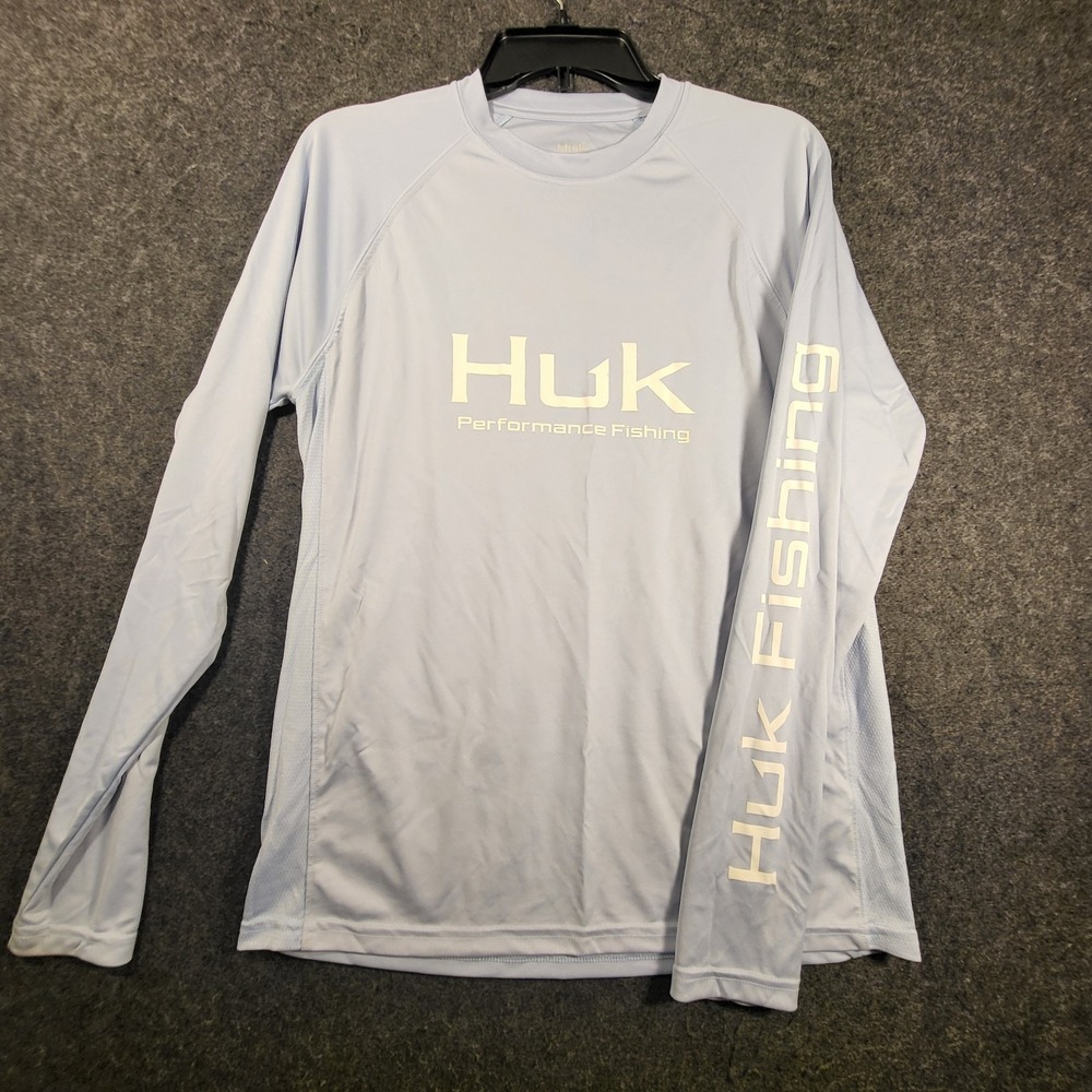 Huk Performance Fishing Men's  Long Sleeve Crew Shirt Size SMALL Pale Blue